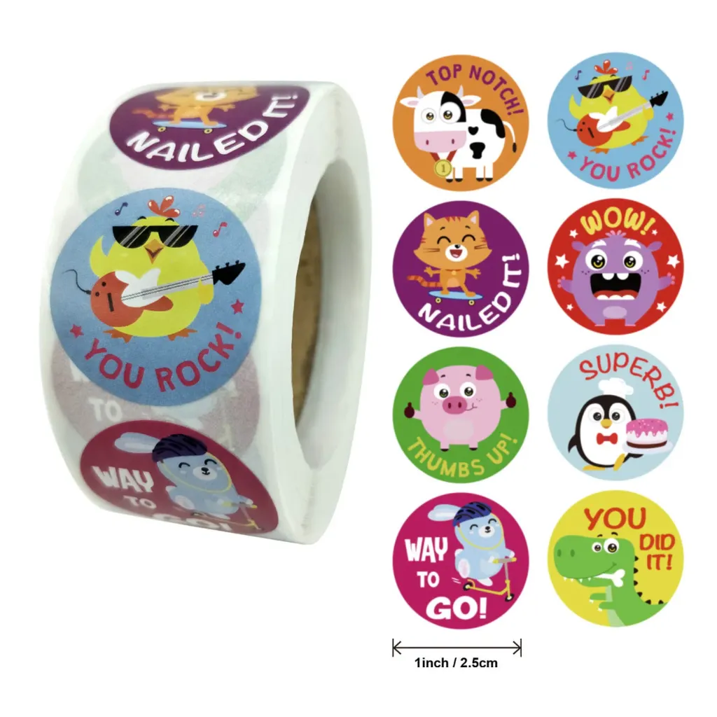 [SN - 008] 500 Kawaii Animal Reward Stickers – Good Job, Awesome & Wonderful Roll for Kids