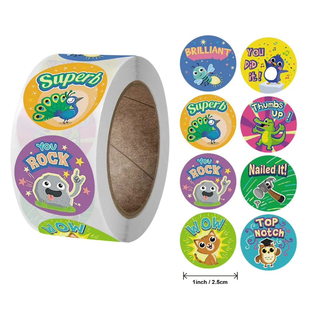 [SN - 010] 500 Cartoon Character Reward Stickers – Superb, You Rock & Nailed It Roll for Kids