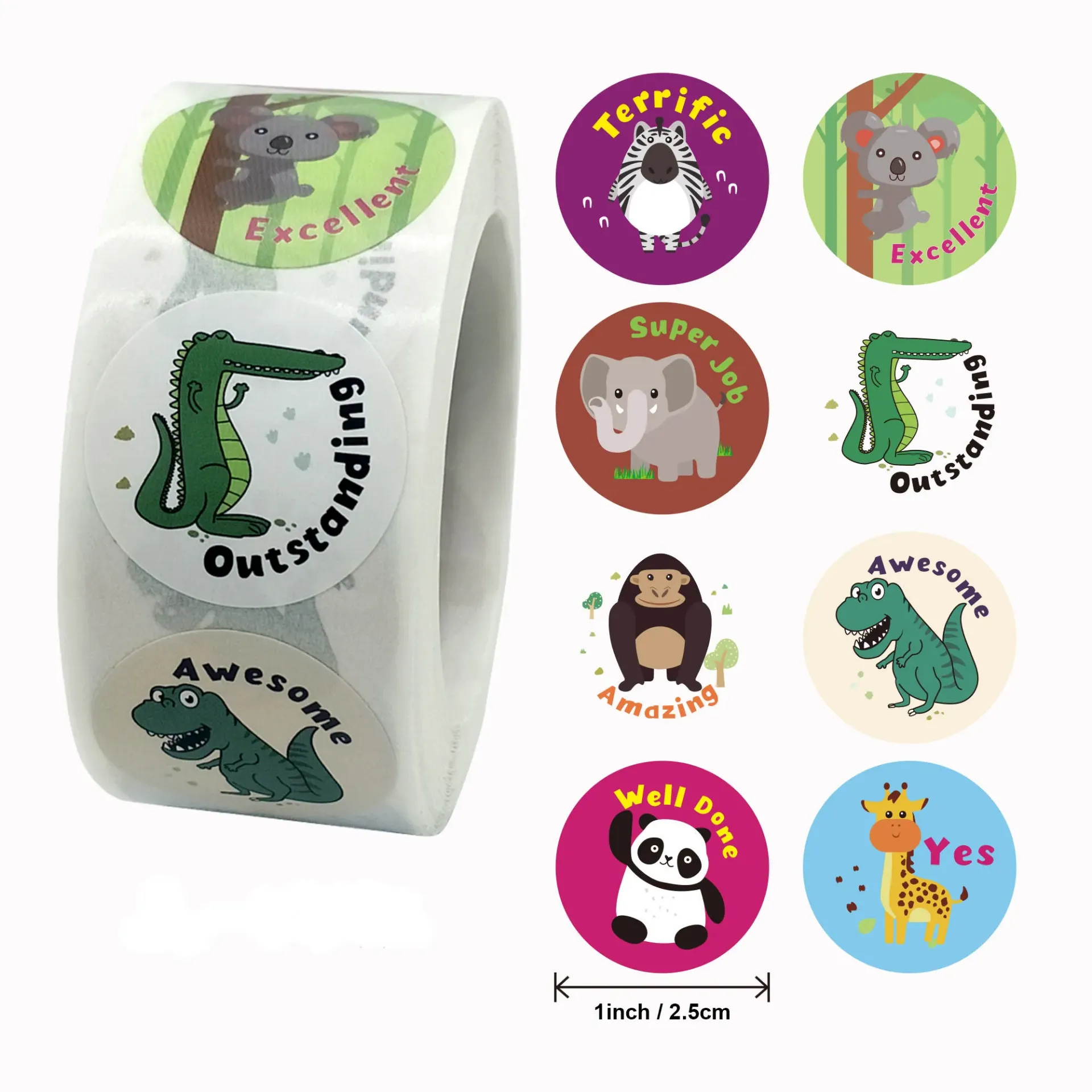 [SN - 011] 500 Safari Wildlife Reward Stickers – Outstanding, Terrific & Excellent Roll for Kids
