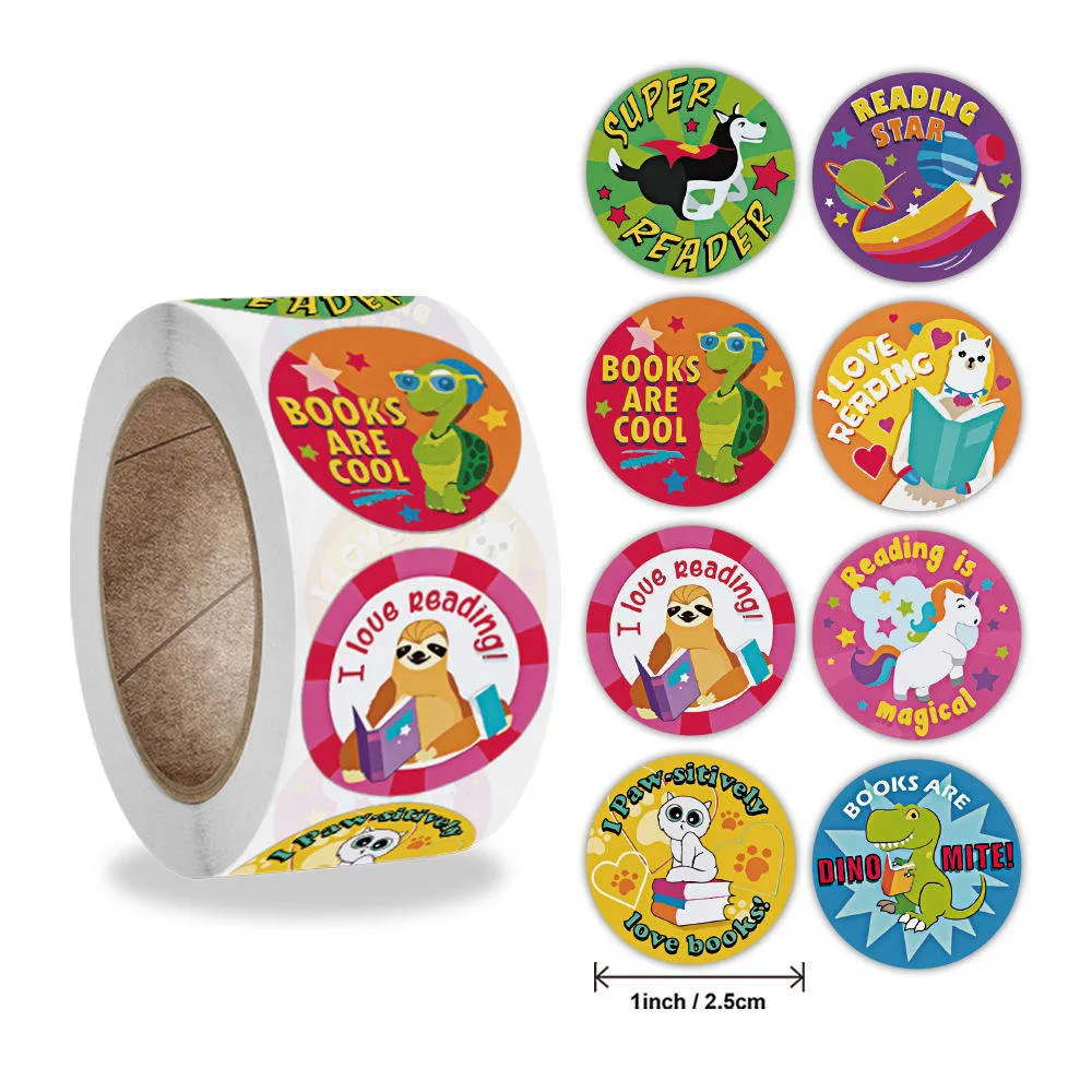 [SN - 014] 500 Reading Reward Stickers – Books Are Cool Animal Roll for Classrooms
