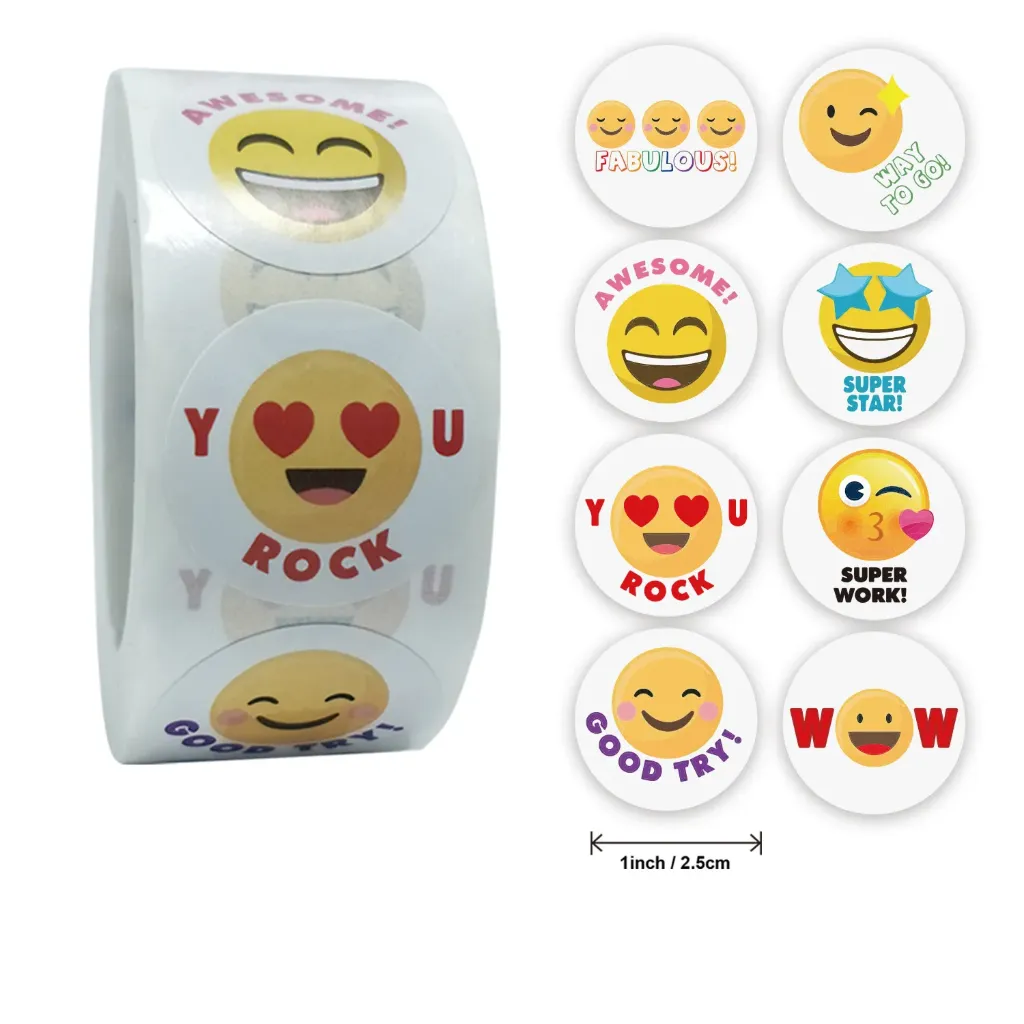 [SN - 015] 500 Emoji Reward Stickers Roll – Smiley Face Praise Stickers for Teachers