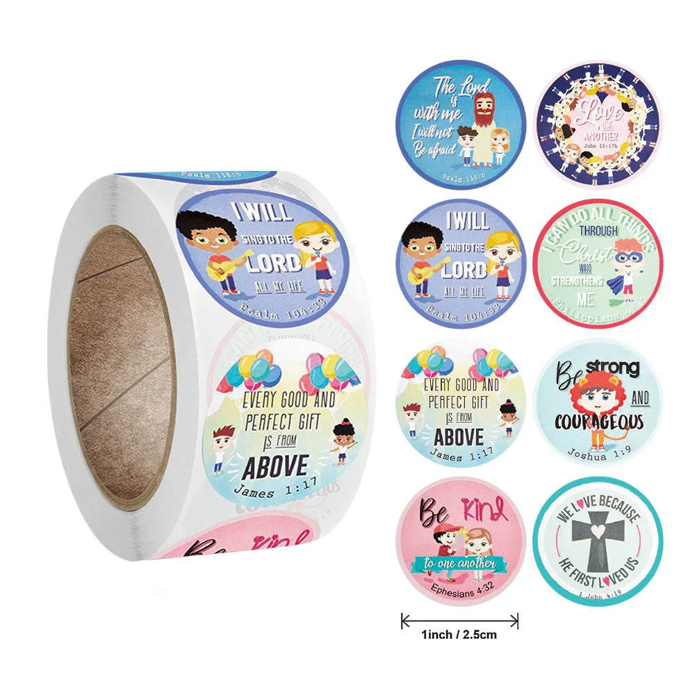[SN - 016] 500 Bible Verse Stickers for Kids – Illustrated Scripture Reward Roll
