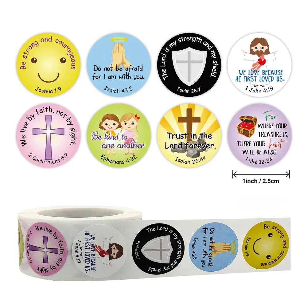 [SN - 017] 500 Christian Reward Stickers – Bible Verse Roll, Be Strong & Trust the Lord