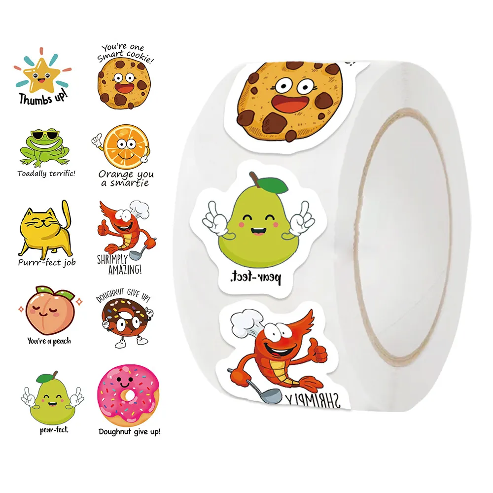 [SN -  022] 500 Food Pun Reward Stickers – Pear-fect & Doughnut Give Up Fun Roll