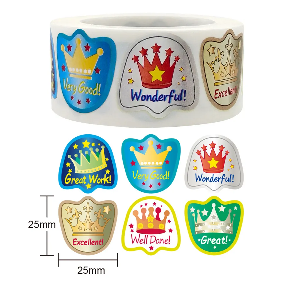 [SN -  023] 500 Crown Reward Stickers – Well Done & Excellent Shield Shape Roll