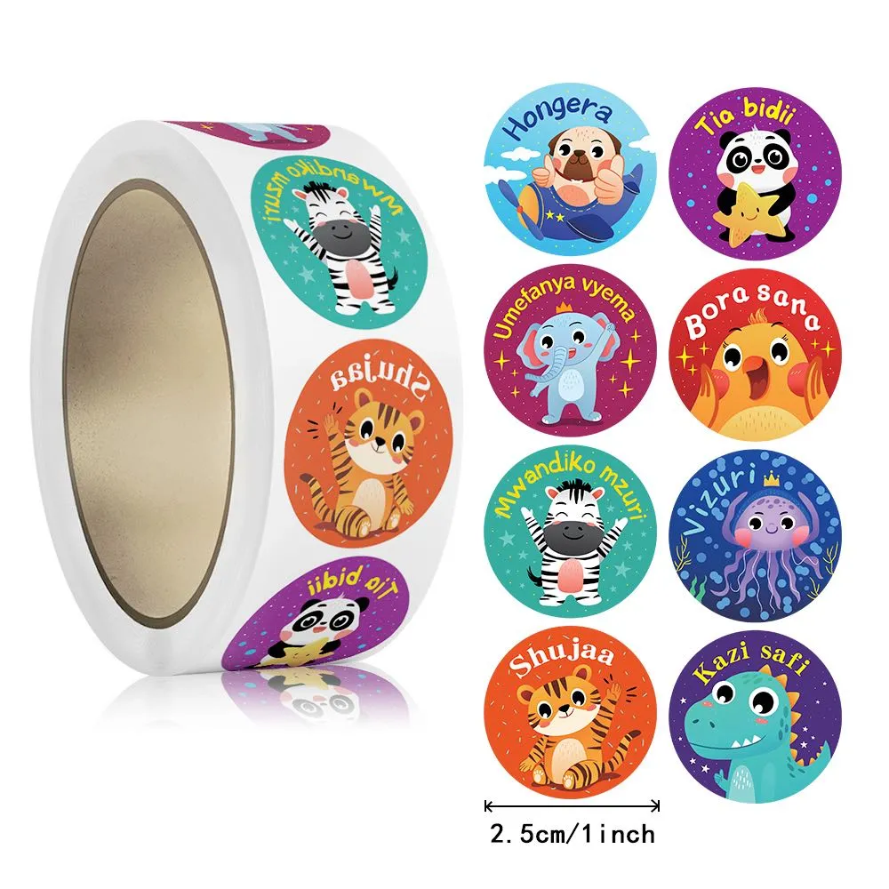 [SN -  029] 500 Swahili Galaxy Animal Reward Stickers: Hongera, Shujaa & Kazi Safi Roll for Kids