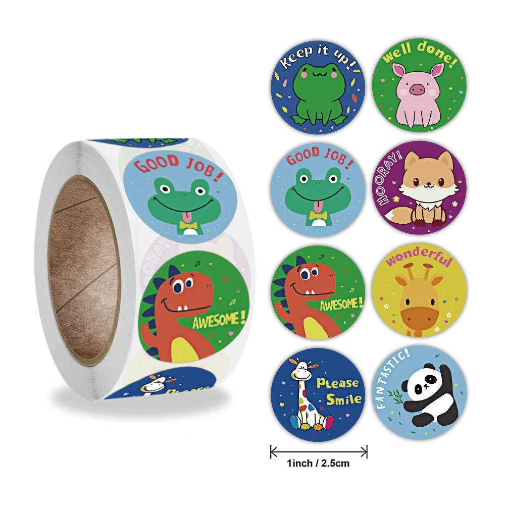 [SN - 012] 500 Kawaii Animal Reward Stickers: Good Job, Awesome & Wonderful Roll for Kids