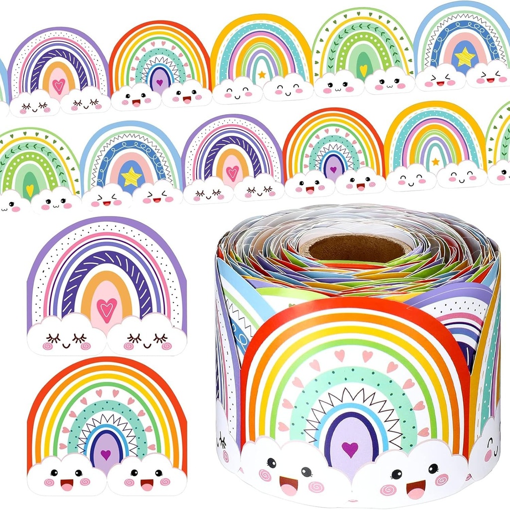 10m Boho Rainbow & Happy Clouds Self-Adhesive Bulletin Board Border