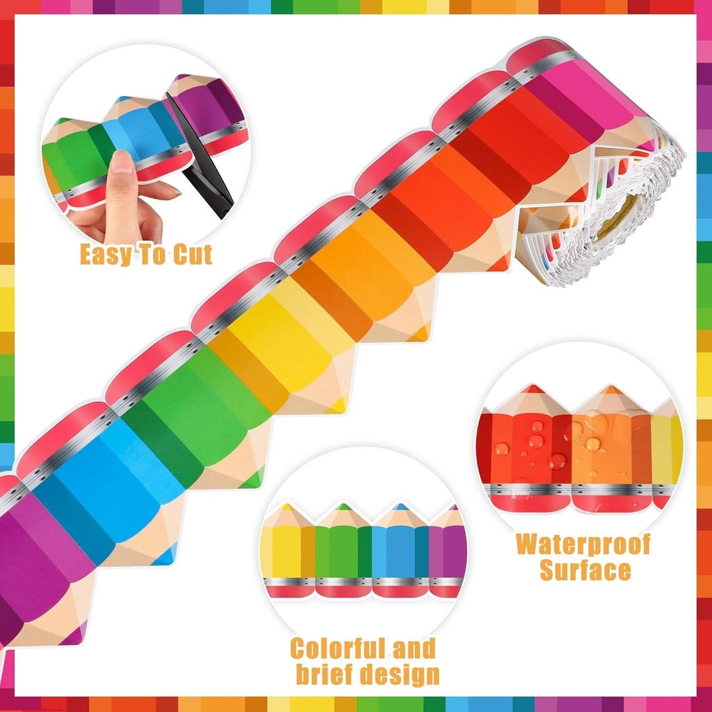 10m Rainbow Pencil Self-Adhesive Bulletin Board Border