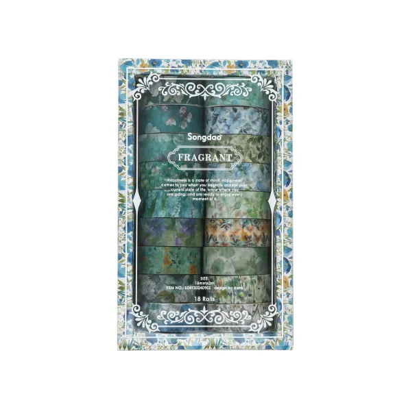 Washi Wonderland - Fragrant Teal Garden Washi Tape Set (18 Rolls)