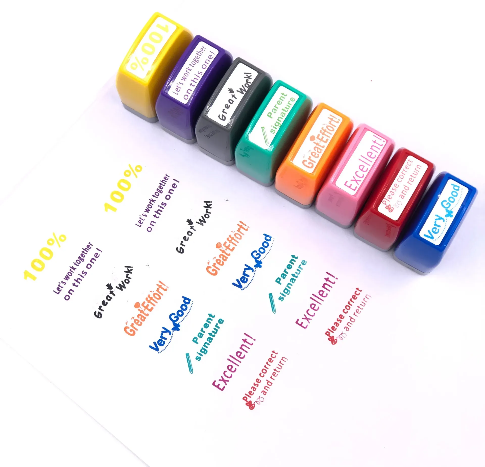 Teacher Stamp Set | 8 Self-Inking Classroom Feedback Stamps