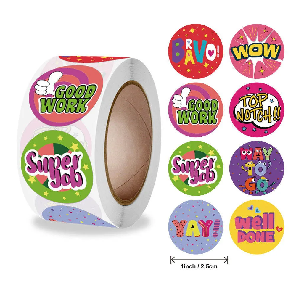 [SN - 001] 500 Reward Stickers Roll – Fun Praise Words for Kids | Bravo, WOW, Super Job