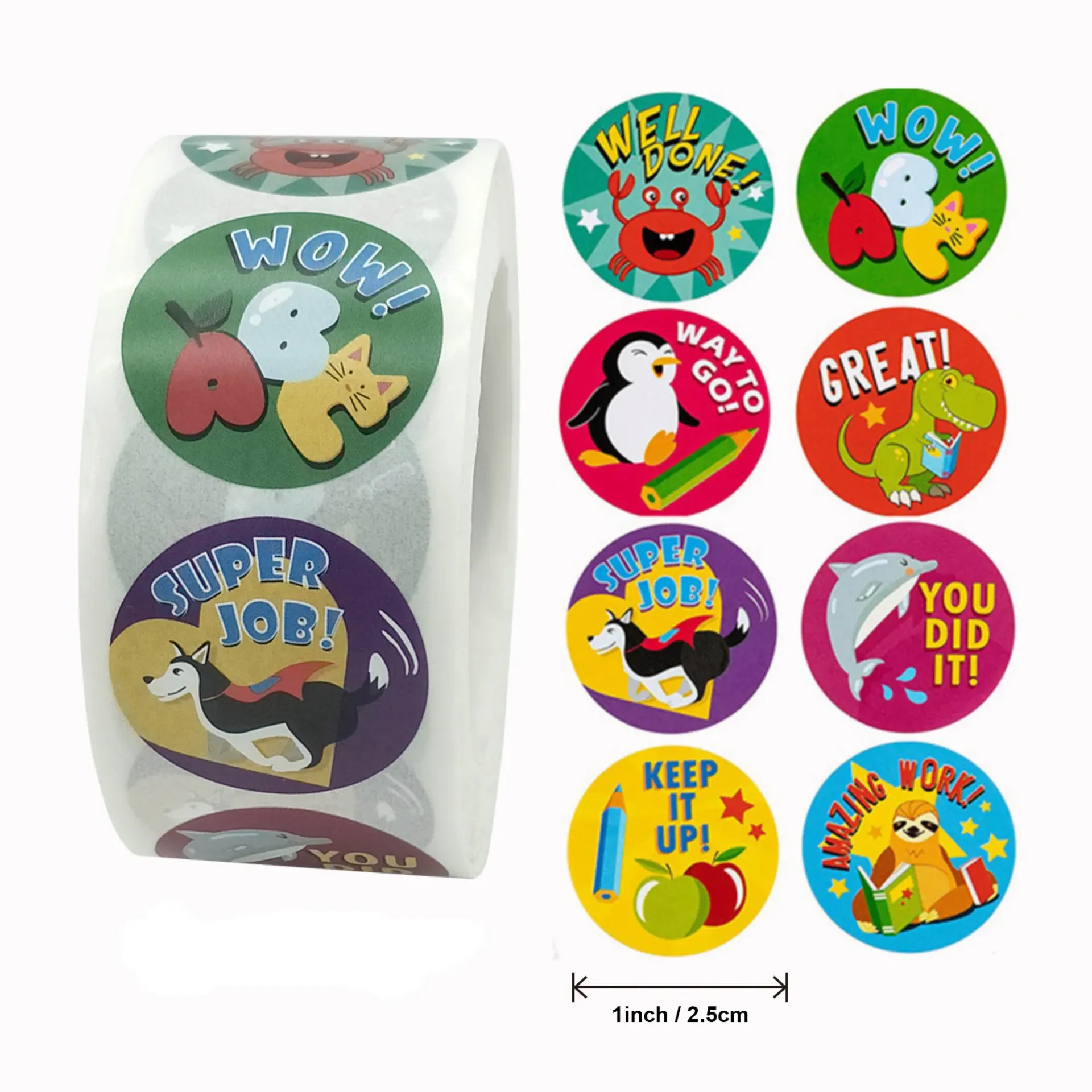 [SN - 003] 500 Animal Reward Stickers Roll: Colourful Praise Stickers for Classrooms