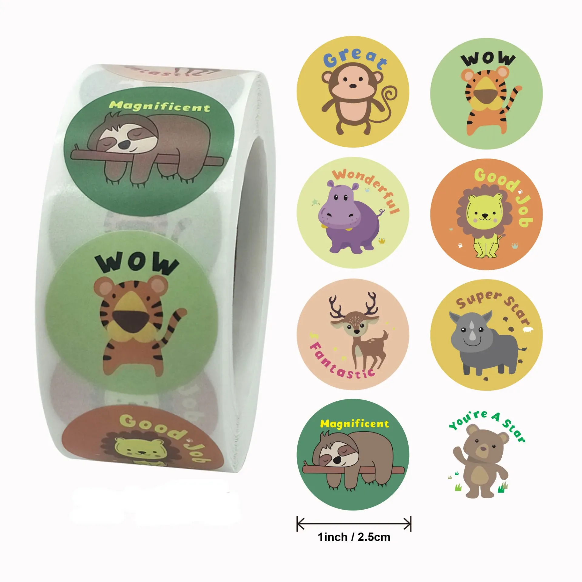 [SN - 004] 500 Safari Animal Reward Stickers – Cute Wildlife Praise Roll for Schools
