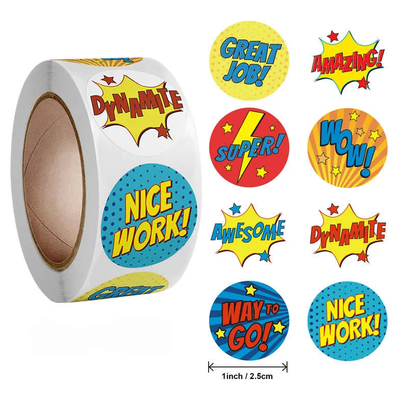 [SN - 006] 500 Comic Burst Reward Stickers – Bold Praise Sticker Roll for Kids